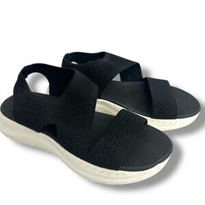 Easy Spirit Dailyn Black Sandals Size 7 Stretchy Sporty Lightweight Flat Shoes